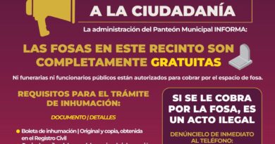 Fosas del Panteón Municipal son gratuitas; Ayuntamiento de Veracruz llama a denunciar cobros indebidos