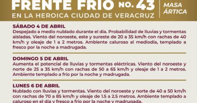 Exhorta PC municipal de Veracruz a tomar precauciones por Frente Frío 43