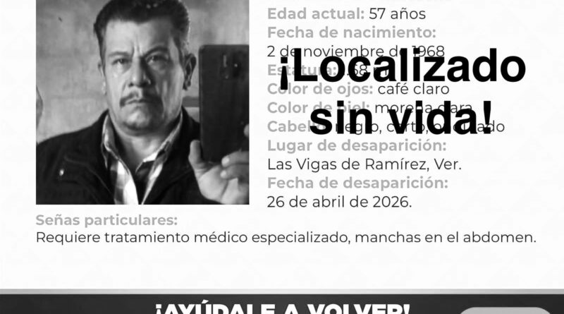 Originario de Las Vigas de Ramírez, el hombre localizado sin vida en Las Minas