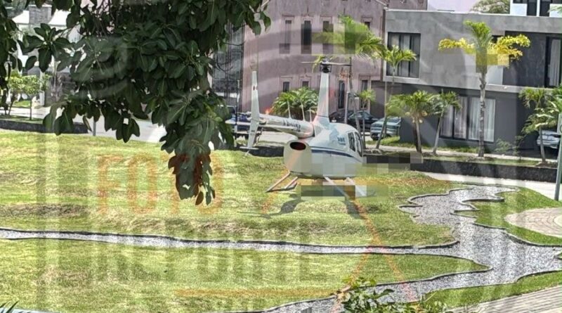Helicóptero aterriza en fraccionamiento de Xalapa y vecinos cuestionan la seguridad de la maniobra