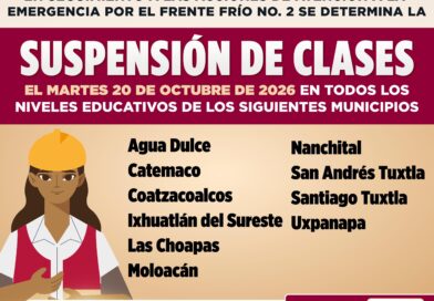 Continua suspensión de clases en 10 municipios en el sur de Veracruz